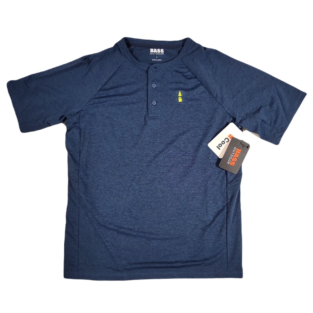 Bass Outdoor Hilltop Henley Shirt Mens Small Ensign Blue‎ BCool NEW